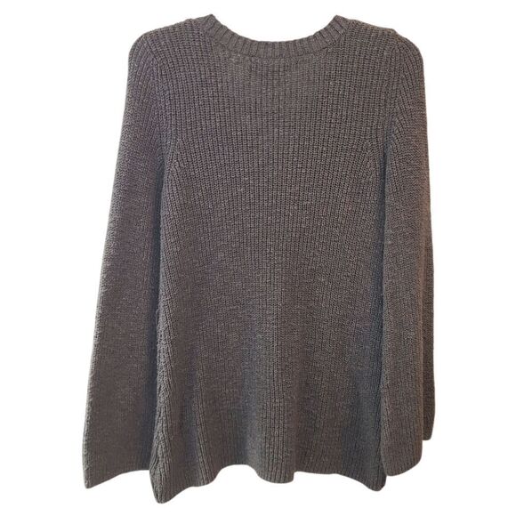 American Eagle Gray Bell Sleeve V-Neck Ribbed Sweater - Picture 2 of 10